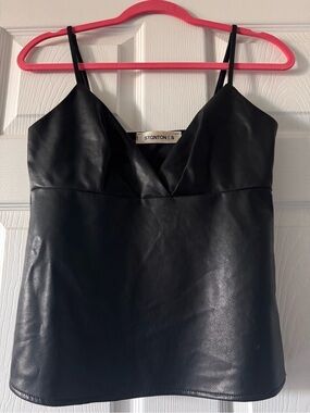 Black Faux Leather Spaghetti Strap Cami